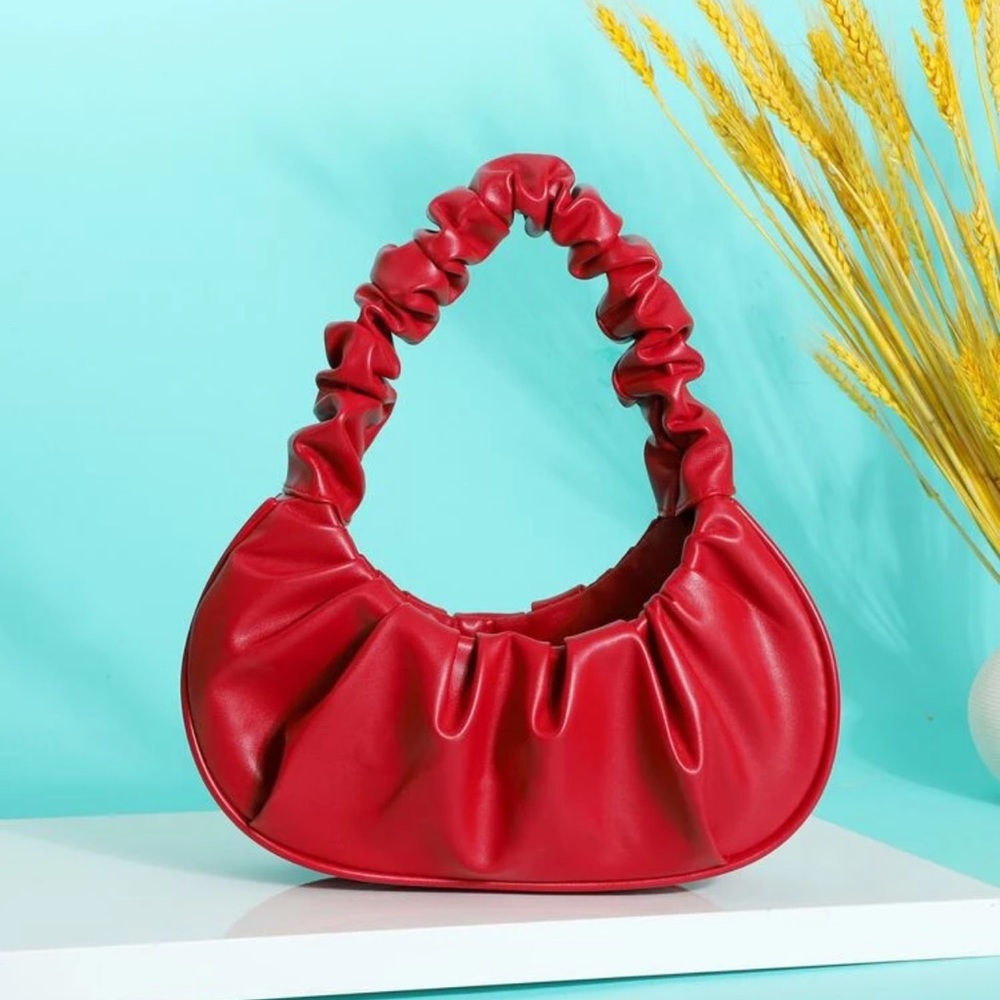 Baguette Ruched Mini Shoulder Mini Leather Purse.